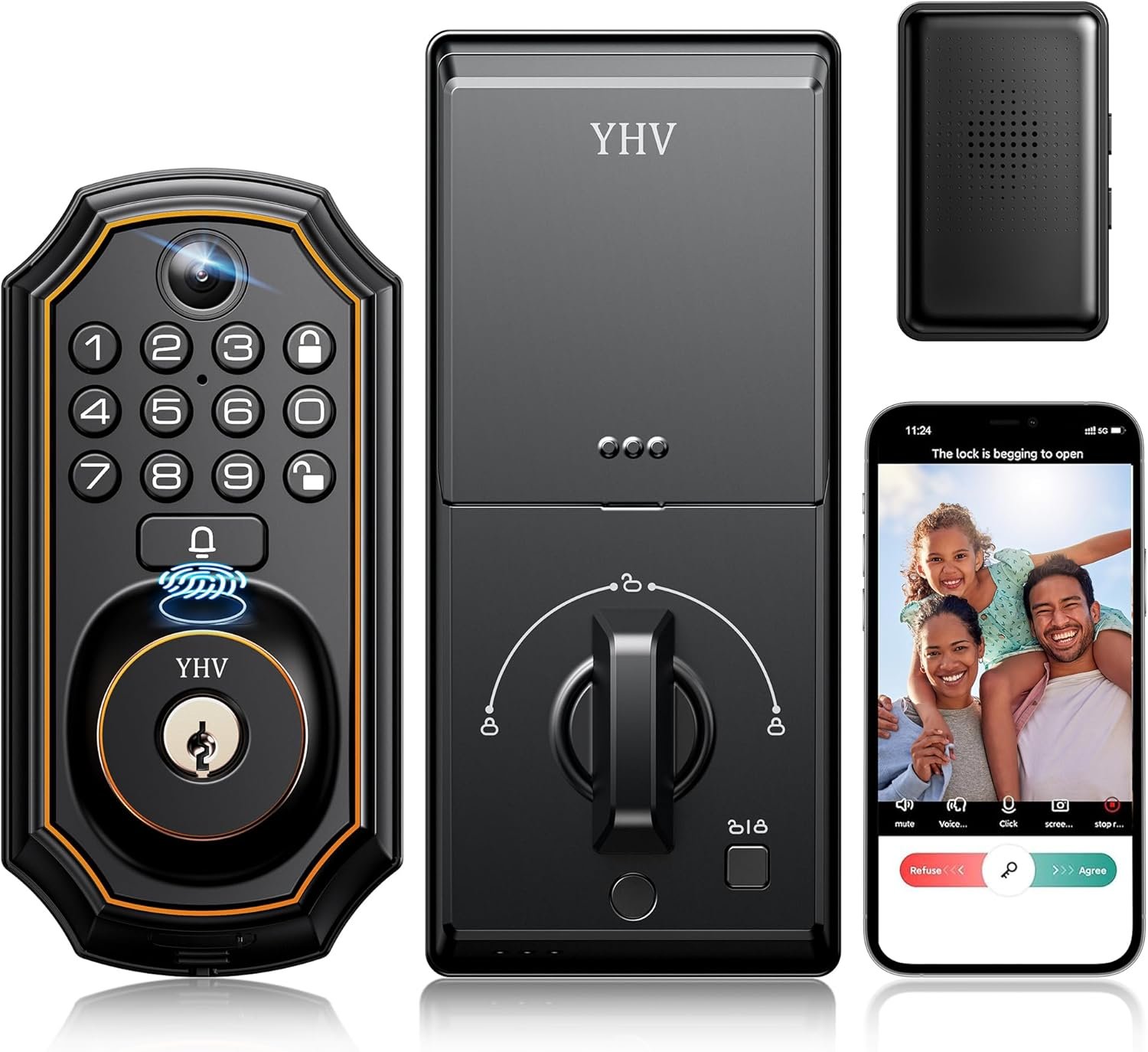 Keyless Entry Door Lock with Camera Electronic Smart Lock Fingerprint Keypad Deadbolt with Code, App Remote Control, Auto Unlock, Wi-Fi Connected, Doorbell for Front Door